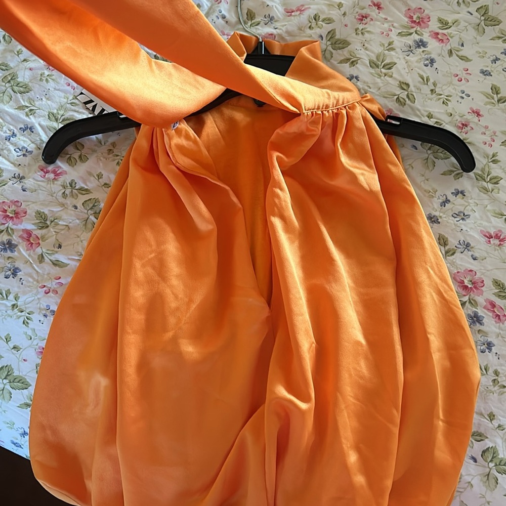 ZARA Orange Satin Halter Tie Neck Wrap Top - Picture 10 of 11